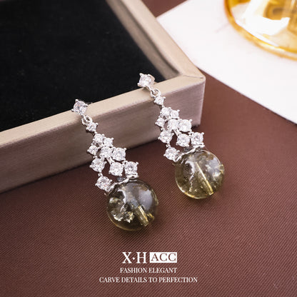 綠色幾何鑲鑽簡約耳釘－商品主圖｜https://igowo.tw/