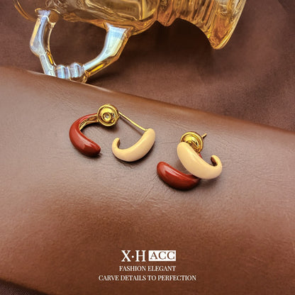 復古紅琺瑯幾何耳釘－細節特寫82｜https://igowo.tw/