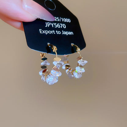 18k真金電鍍水晶幾何圓形耳扣歐美跨境百搭耳環耳飾設計感小眾女