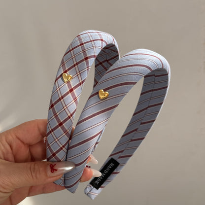 藍色愛心格紋復古髮箍－第二視角實拍｜https://igowo.tw/
