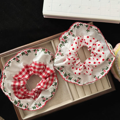 紅色碎花大腸圈髮圈－商品主圖｜https://igowo.tw/