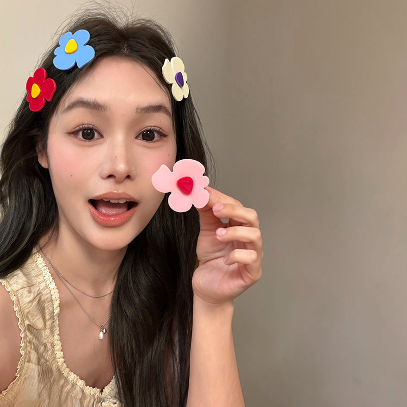 多巴胺花朵發夾邊夾韓系甜美少女百搭碎發劉海鴨嘴夾通勤百搭發飾