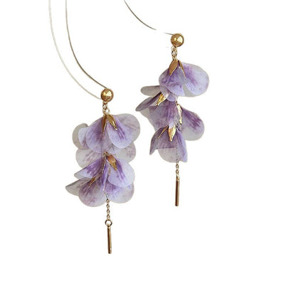 銀針布藝米珠雪紡花串珠流蘇耳環超仙甜美氣質耳釘小眾設計感耳飾