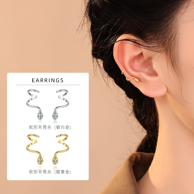 S925 雙蛇耳骨夾女2025新款本命年小眾設計輕奢高級感耳環耳飾
