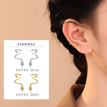 S925 雙蛇耳骨夾女2025新款本命年小眾設計輕奢高級感耳環耳飾