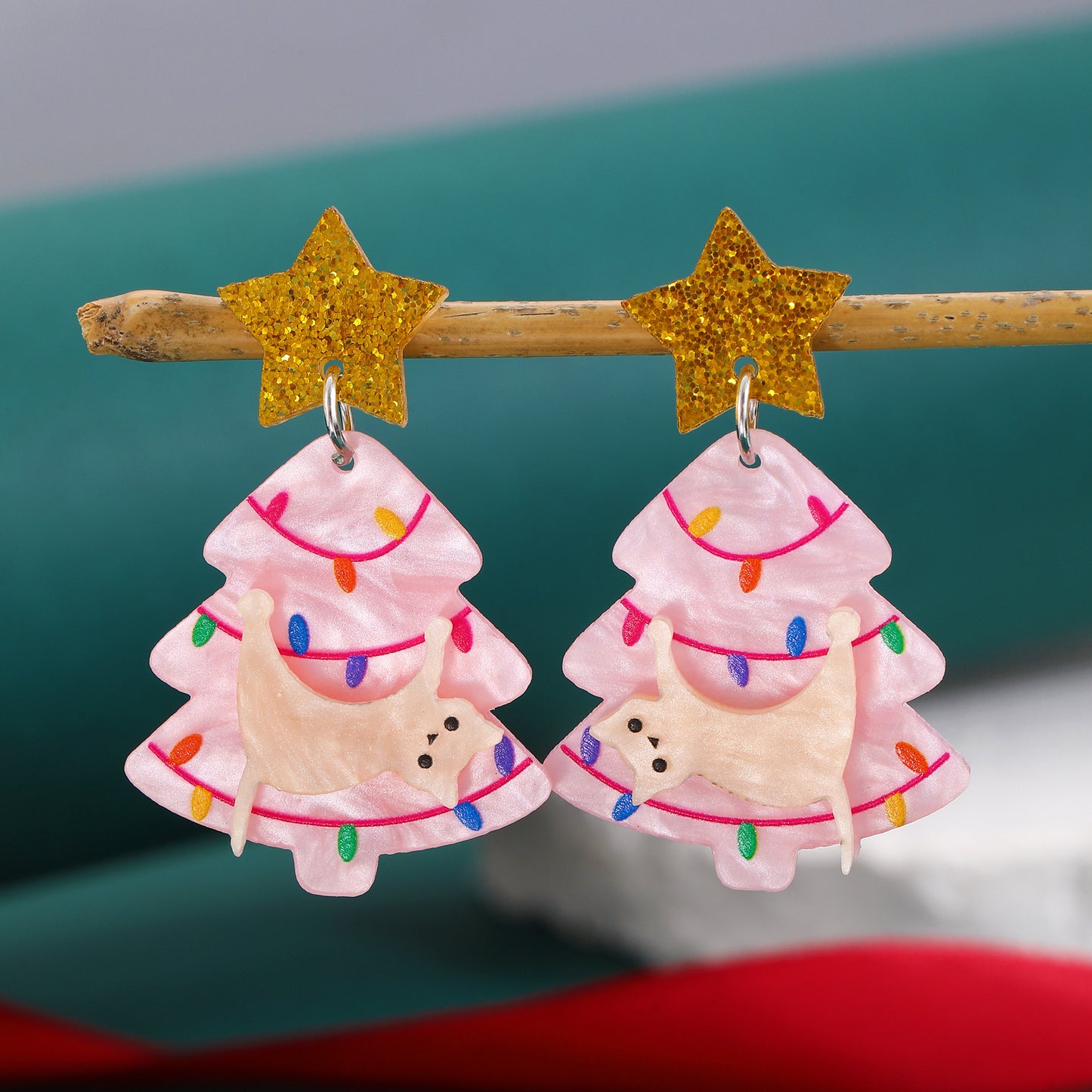 壓克力貓咪聖誕耳釘