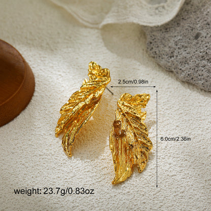 金色樹葉格紋復古耳釘