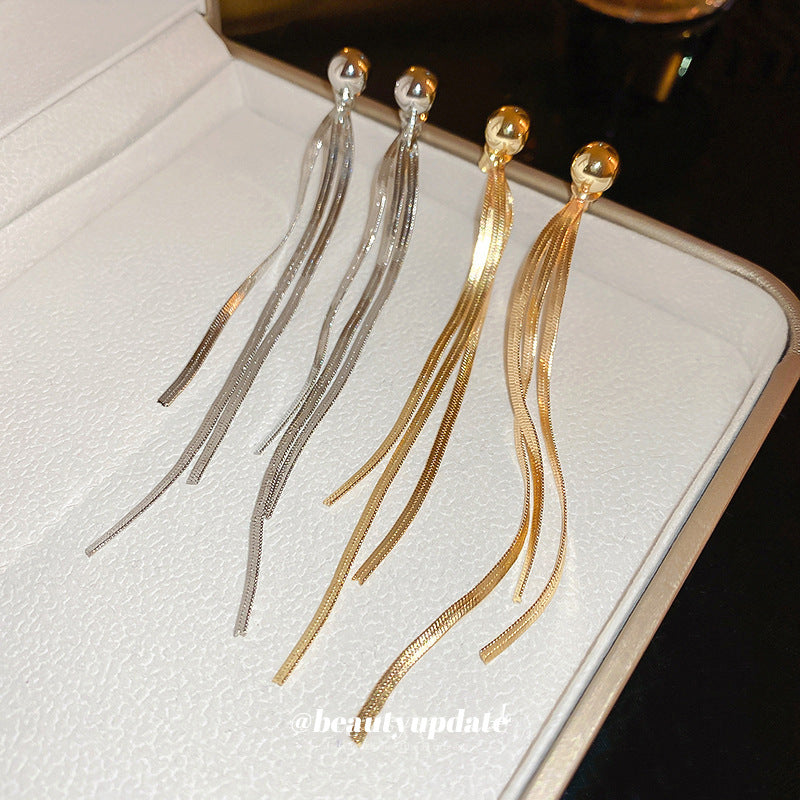 銀針蛇骨鏈前后兩戴長款流蘇耳環氣質設計耳墜網紅同款高級感耳飾