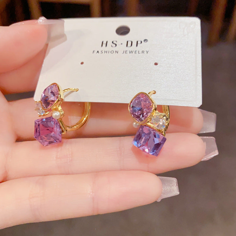 彩色水晶鋯石簡約耳扣－商品主圖｜https://igowo.tw/