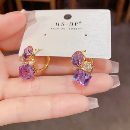 彩色水晶鋯石簡約耳扣－商品主圖｜https://igowo.tw/
