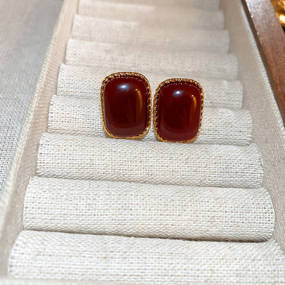 復古紅琺瑯幾何耳環