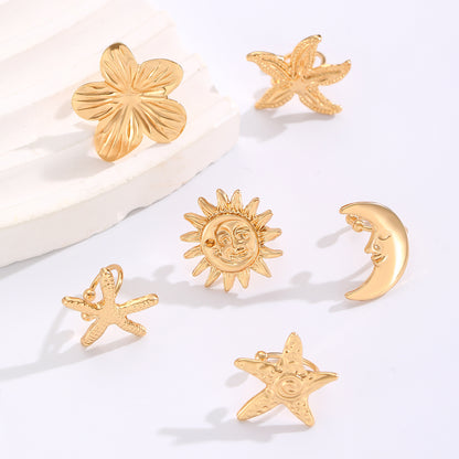 金屬海星月亮耳環－第二視角實拍｜https://igowo.tw/