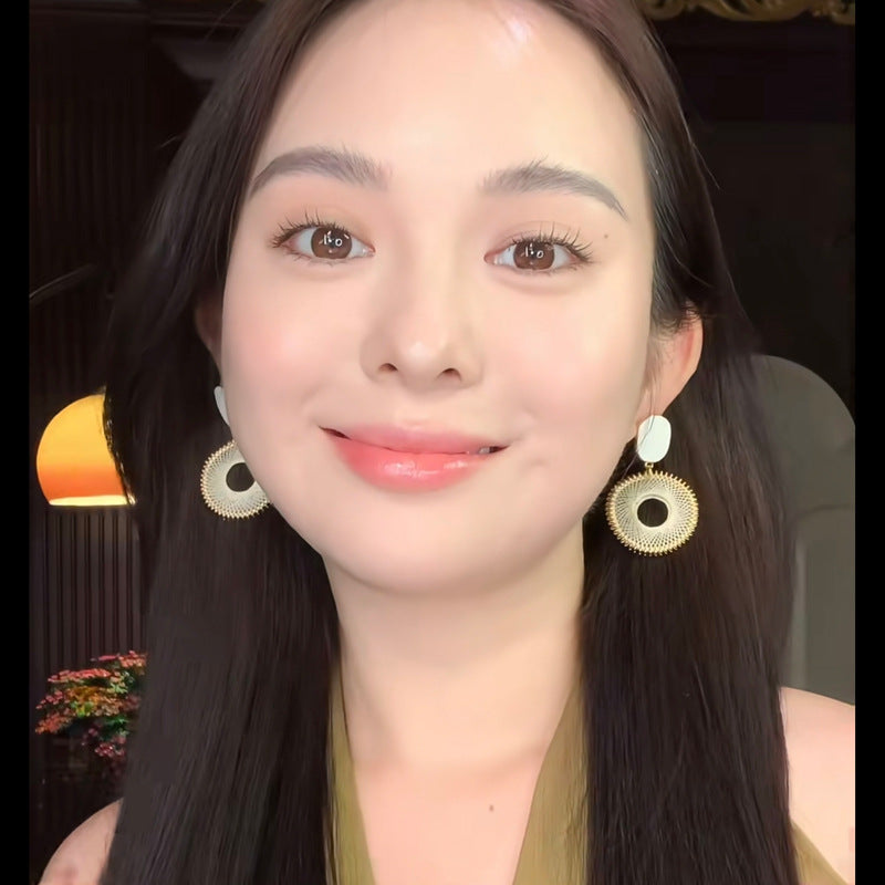 度假風水滴拉菲草耳環小清新時尚簡約百搭耳釘設計感小眾耳飾批發