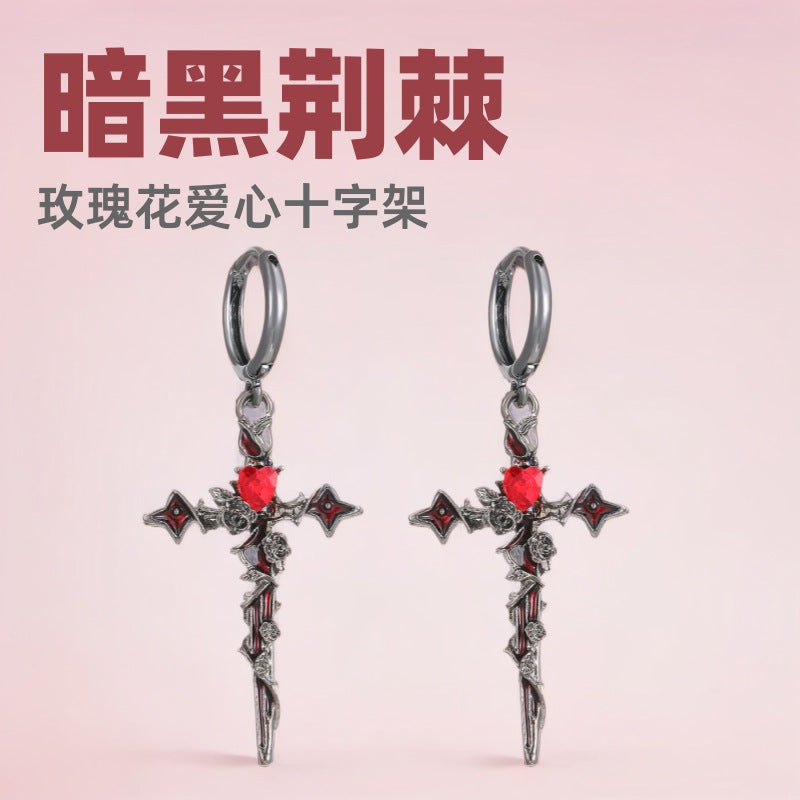 愛心十字復古耳環－商品主圖｜https://igowo.tw/