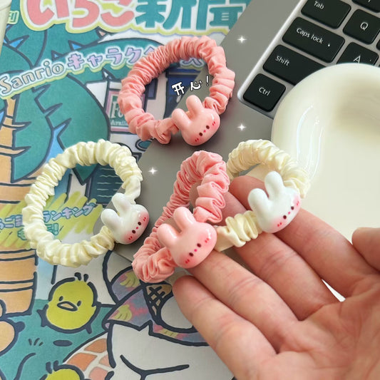 粉色兔子卡通髮圈－商品主圖｜https://igowo.tw/