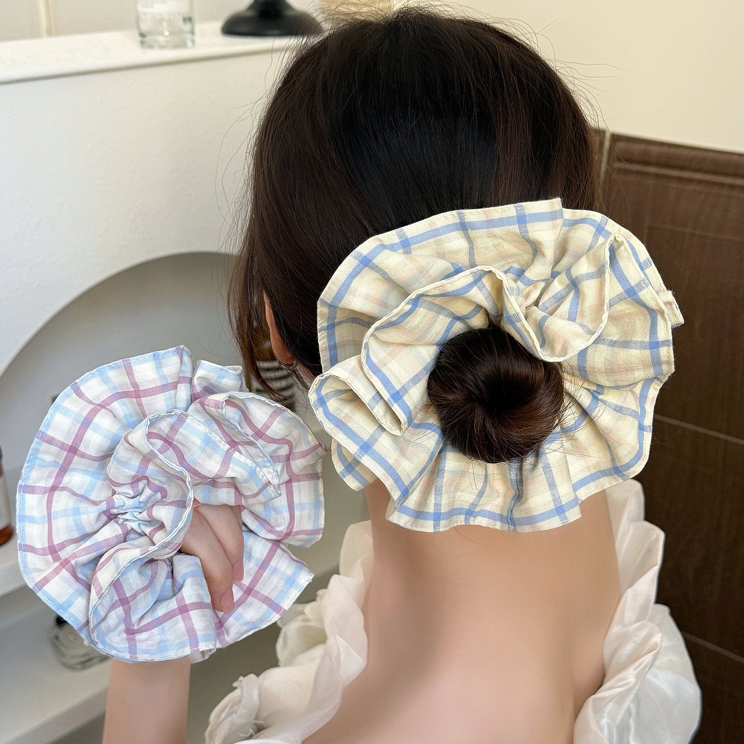 格紋大腸圈簡約髮圈－商品主圖｜https://igowo.tw/