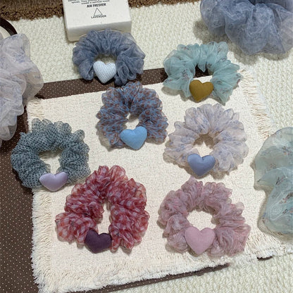 網紗愛心碎花髮圈－商品主圖｜https://igowo.tw/