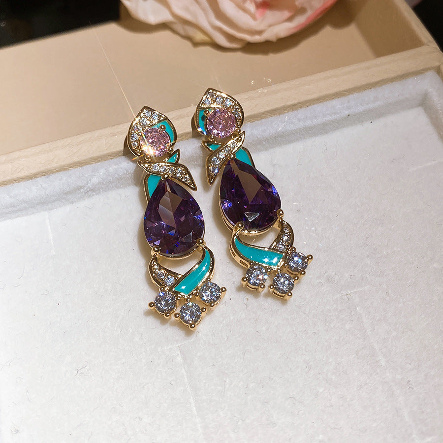中古vintage滴油鋯石水滴耳釘輕奢高級感宮廷風耳環精致氣質耳飾