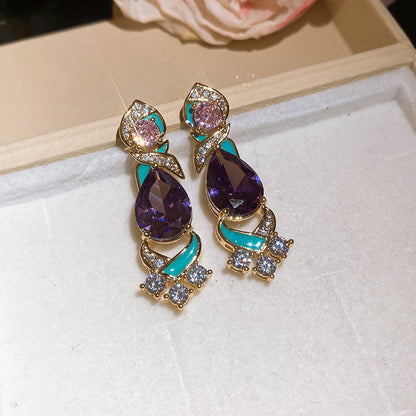 中古vintage滴油鋯石水滴耳釘輕奢高級感宮廷風耳環精致氣質耳飾