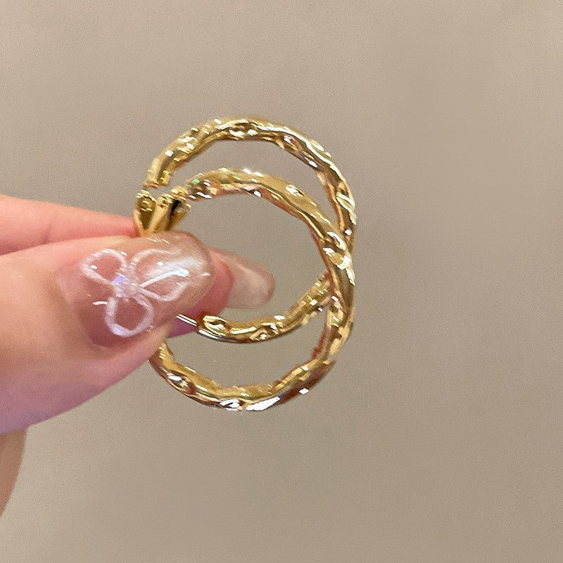 銀針金屬感光面幾何圓形耳釘歐美簡約冷淡風耳環小眾設計感耳飾女