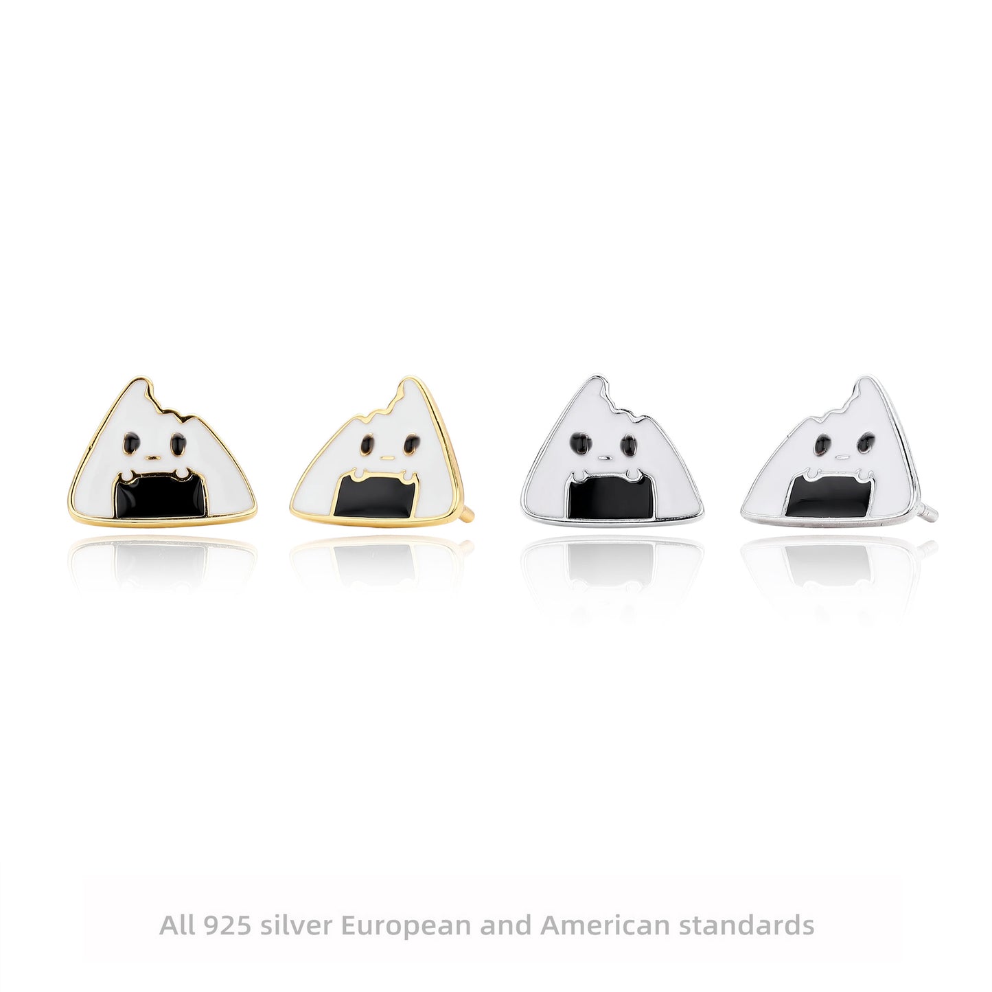 S925 耳釘軟萌擬人三角飯團滴膠耳飾日系童趣風飾品