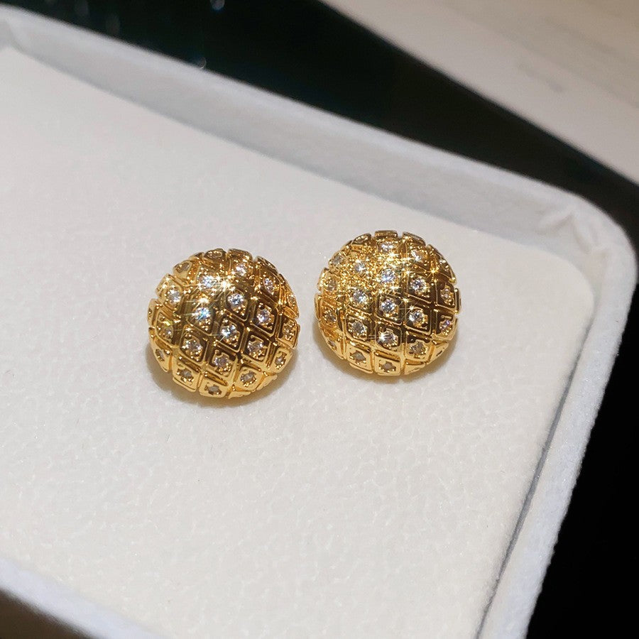 金色鋯石方形精雕耳釘