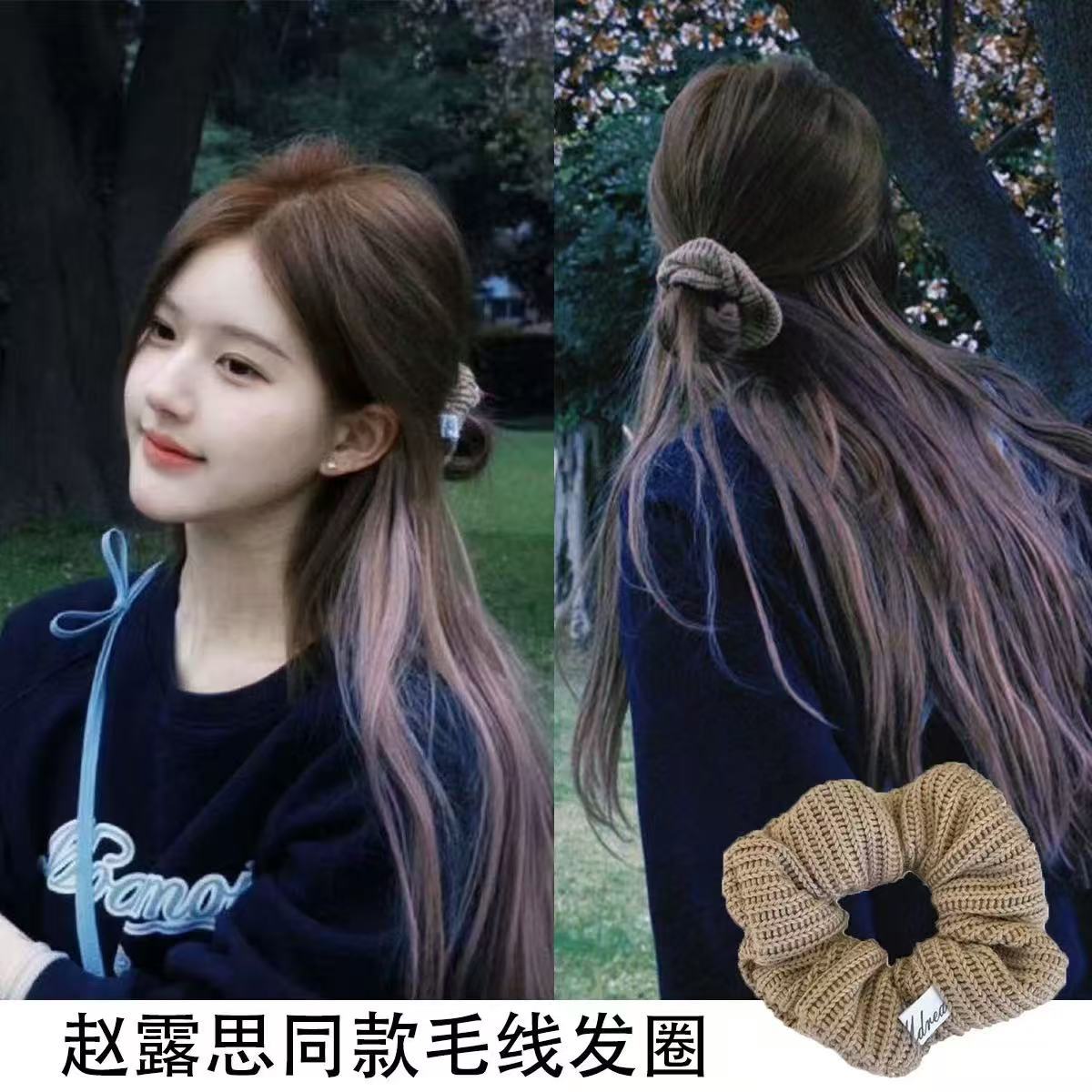 大腸圈格紋多層髮圈－牛仔飄帶髮圈款細節｜https://igowo.tw/