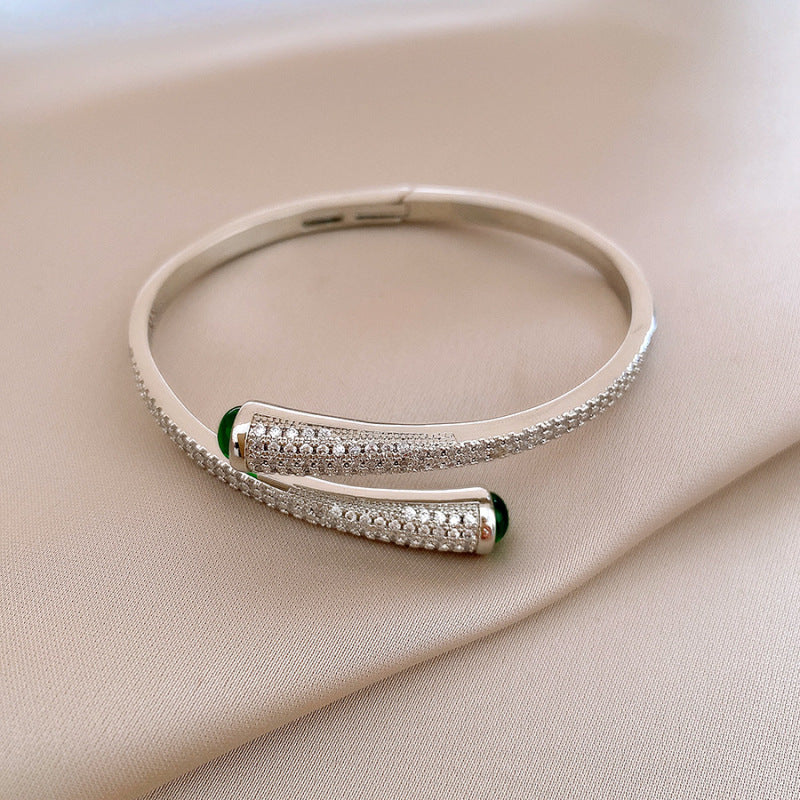 18k真金電鍍鋯石蛇形開口手鐲歐美時尚百搭手環小眾設計感手飾女