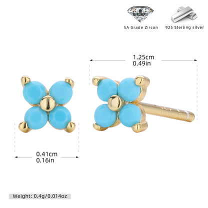 S925 耳釘四瓣小花多色迷你耳飾百搭小眾高級感飾品