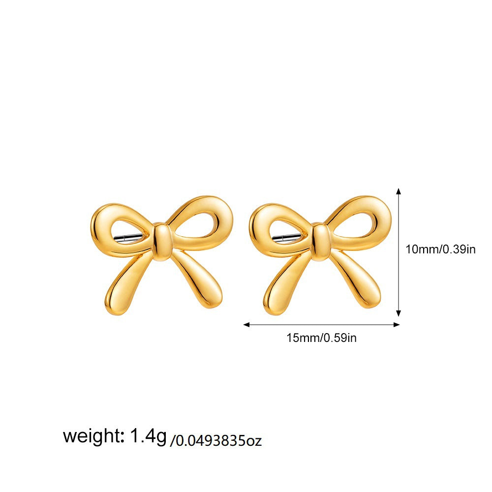 金色蝴蝶結小巧耳環－細節特寫4｜https://igowo.tw/