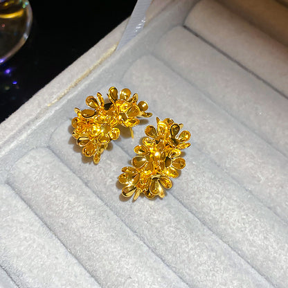 銀針金屬花朵C形耳釘歐美個性設計耳環女時尚小眾耳飾輕奢高級感