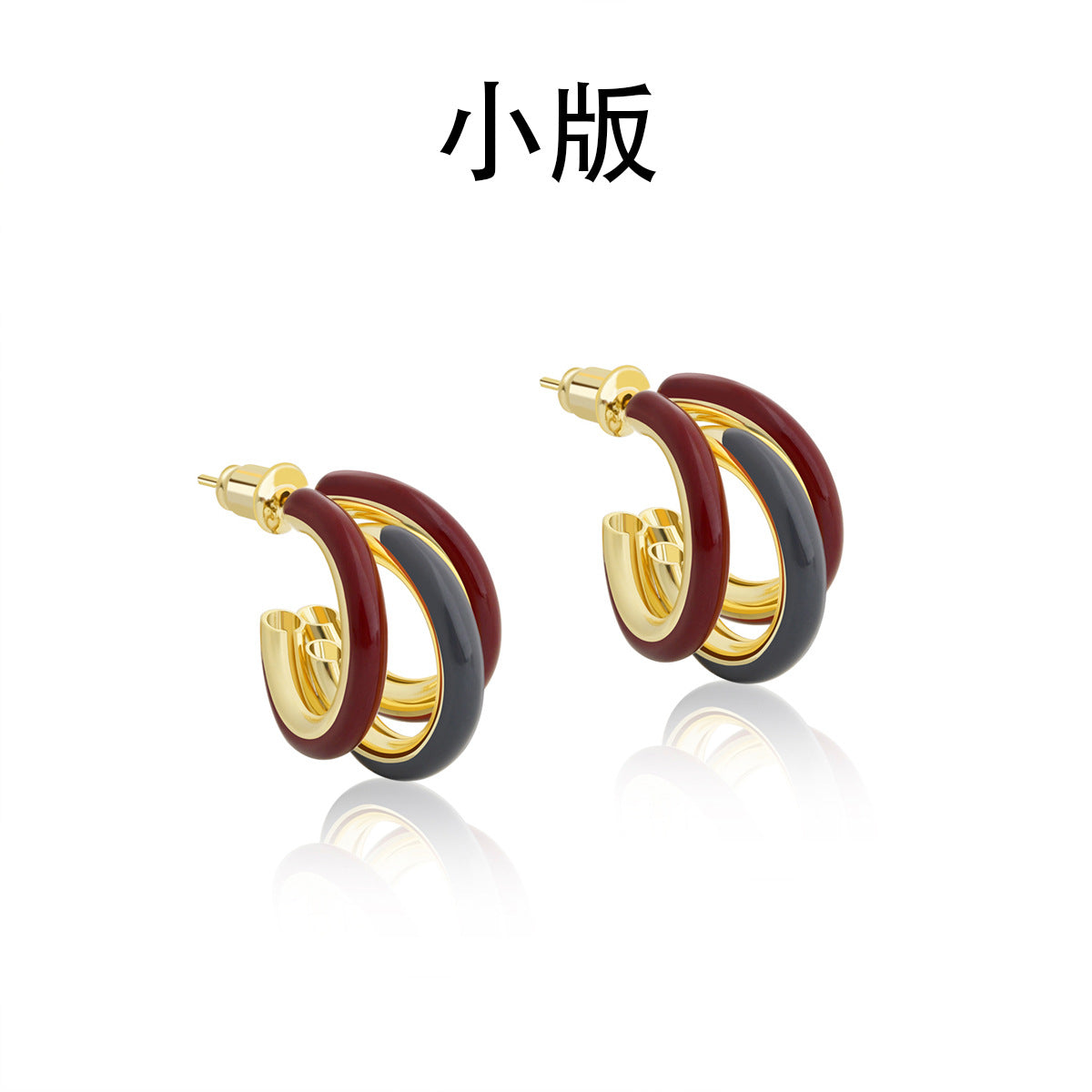 復古紅琺瑯圓圈耳環