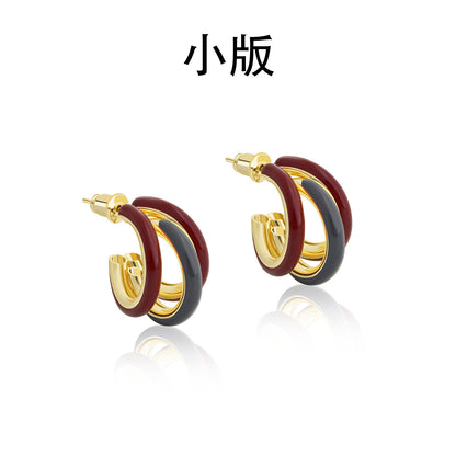 復古紅琺瑯圓圈耳環