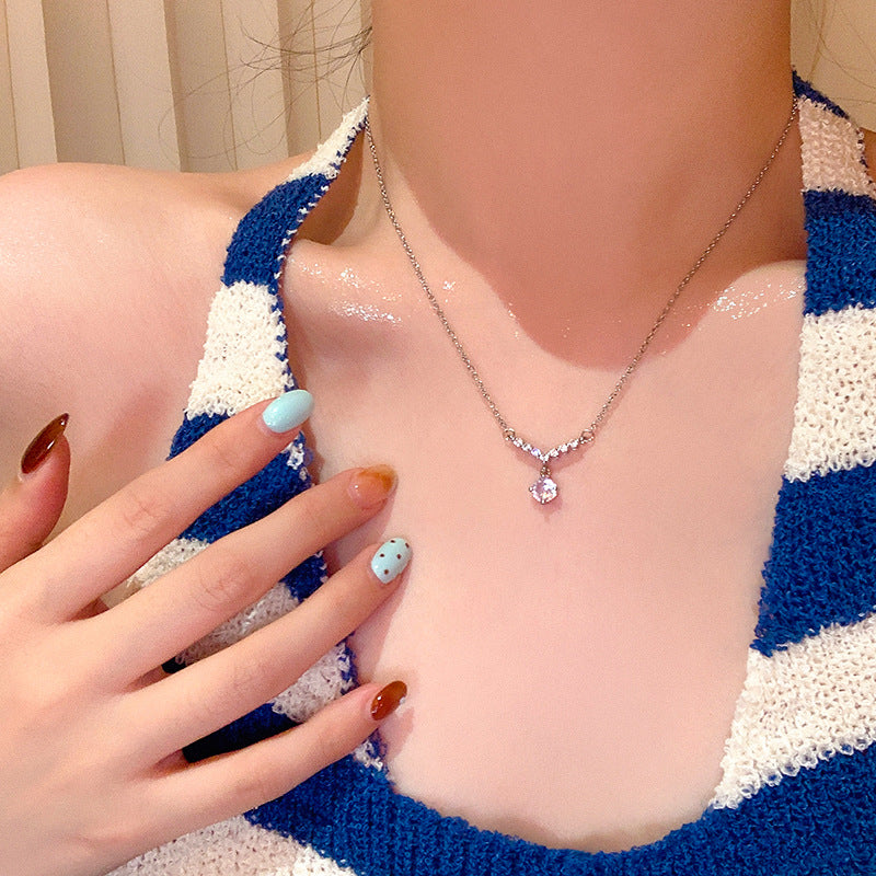韓系爆閃水滴鋯石項鏈女