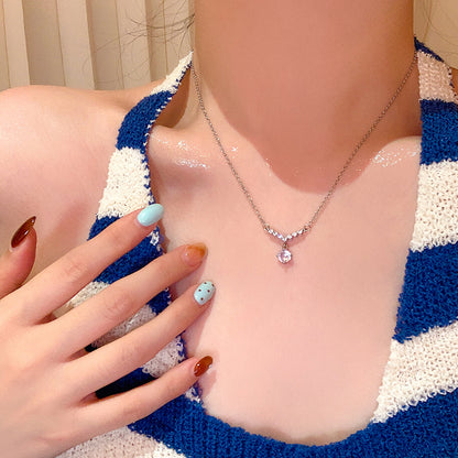韓系爆閃水滴鋯石項鏈女