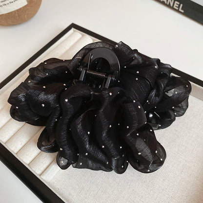 蝴蝶結鑲鉆網紗發夾抓夾大號發量多后腦勺鯊魚夾輕奢高級感發飾女