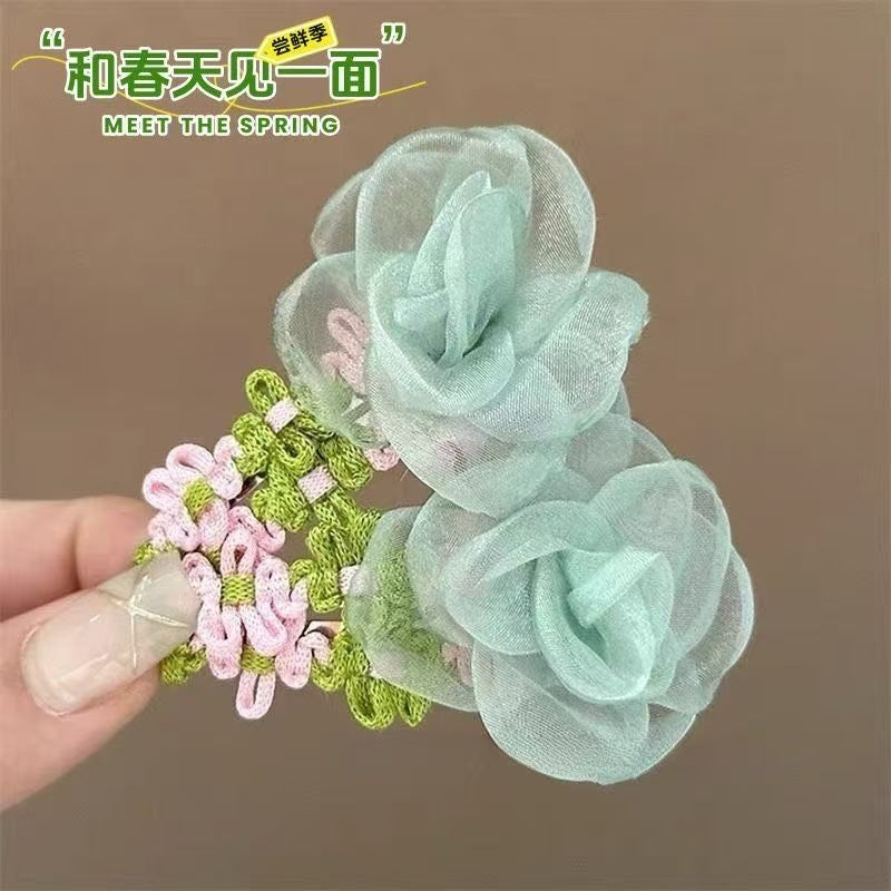 粉色網紗花朵髮夾
