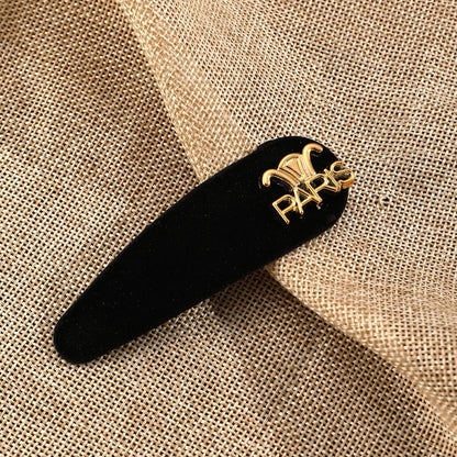 黑色絨面復古簡約髮夾