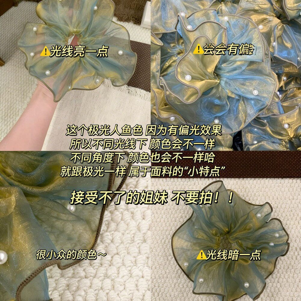 珍珠大腸圈髮圈－3#人魚珍珠米色款細節1｜https://igowo.tw/