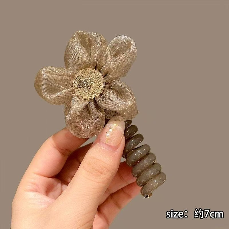 網紗彈力繩太陽花髮圈－香檳色款細節1｜https://igowo.tw/
