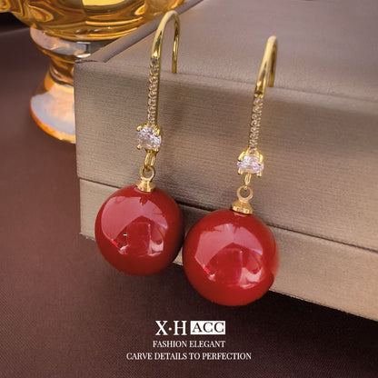 復古紅珍珠幾何耳鉤－商品主圖｜https://igowo.tw/