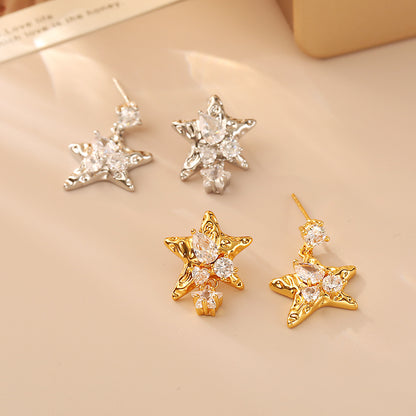 金色鋯石星星耳釘－商品主圖｜https://igowo.tw/