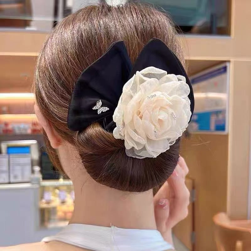 山茶花蝴蝶結髮夾