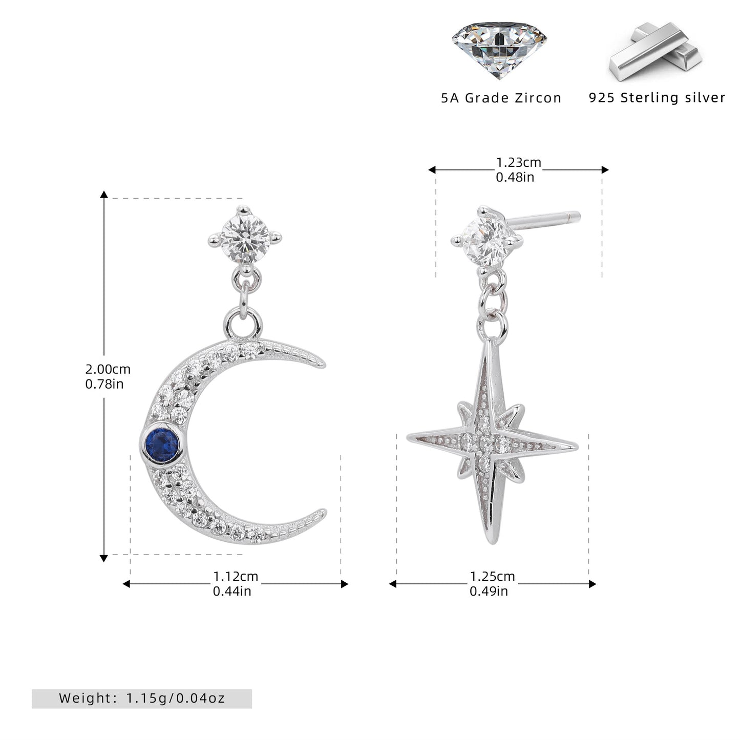 S925 新款時尚星月款耳釘氣質流行百搭高級感耳飾品
