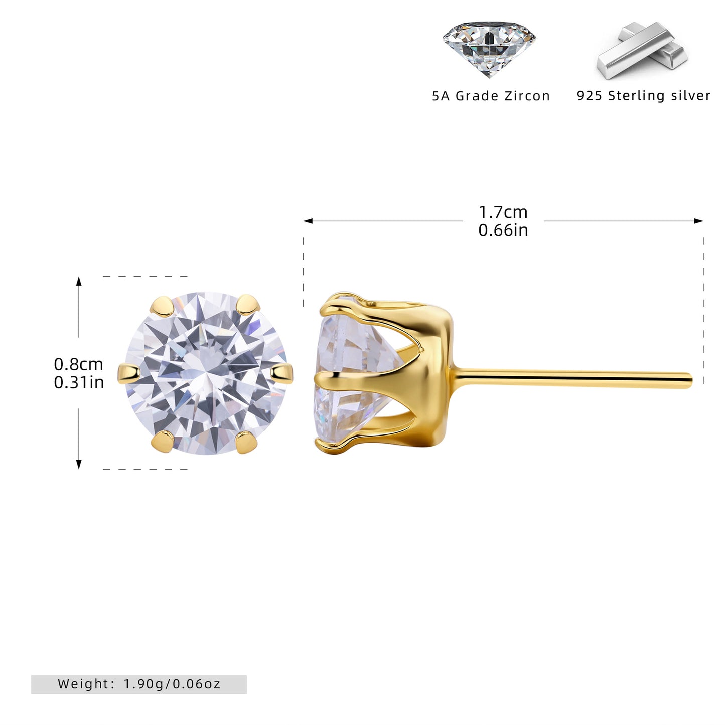 S925 耳釘經典六爪鑲鋯多尺寸耳飾時尚輕奢高級感飾品