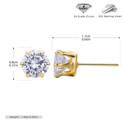 S925 耳釘經典六爪鑲鋯多尺寸耳飾時尚輕奢高級感飾品