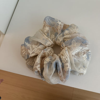 網紗大腸圈刺繡髮圈