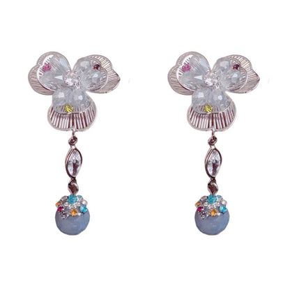 水晶金屬花朵流蘇耳墜