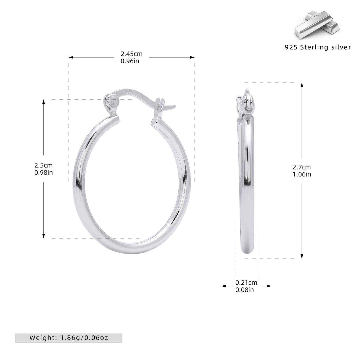 S925 耳環多尺寸素圈光面空心管耳圈小眾高級感飾品