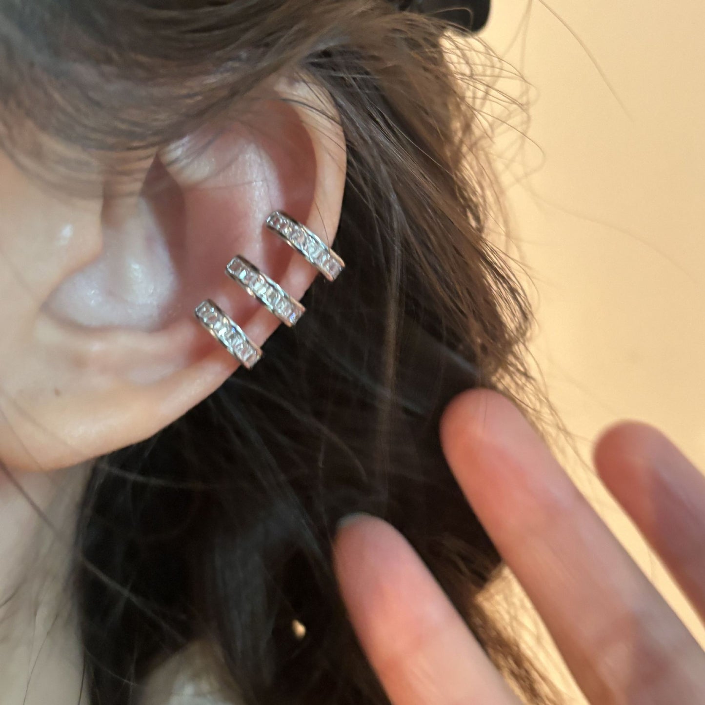 冷淡風鋯石圓形三層耳夾女無耳洞休閑簡約時尚耳骨夾輕奢小眾耳飾